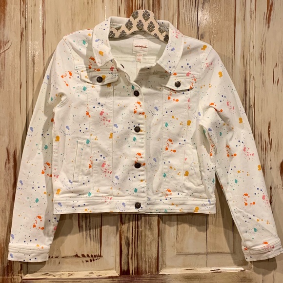 off white paint splatter denim jacket